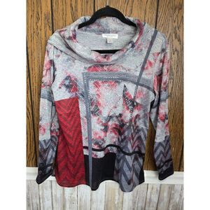 Women's Christopher & Banks Petite Long Sleeve Tee MP Gray Red
